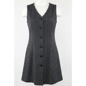 BASIC EQUIPMENT Dress Womens Size M Gray Striped Buttoned Sleeveless Y2K Preppy